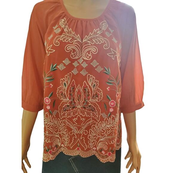 NEW Soft Surroundings Size MP Medium Petite Coral Embroidered Blouse - Picture 1 of 11